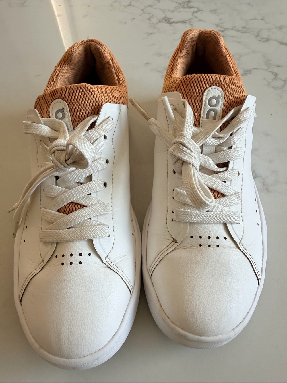 On Running Men's White Sneakers with Tan Mesh Lining. Size 7